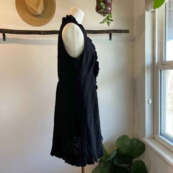 Marc Jacobs Black Lace Ruffled Bow V Neck Sleeveless Knee Length Dress Size 8 - Picture 4 of 14